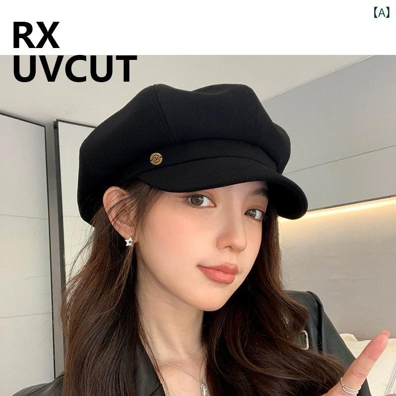 秋冬 ベレー 帽 レディース RX UVCUT レトロ 黒 八 角 かぶり笠 レディース 秋冬 顔 決まり切ったに 弱められた ベレー 帽 韓国 馬鹿でかい 頭 酉の方角 ペインター キャスケット