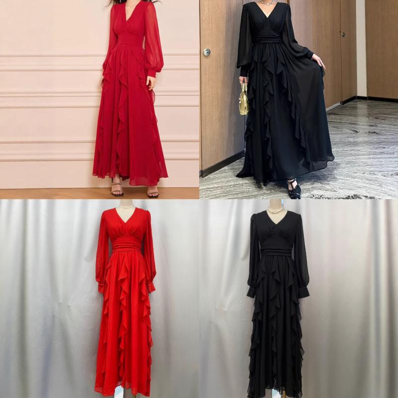 レディース 春 口さかしい シフォン フラウンス 収腰 Vのど首 上品さ 雅びやか ロング 衣裳 御召しもの