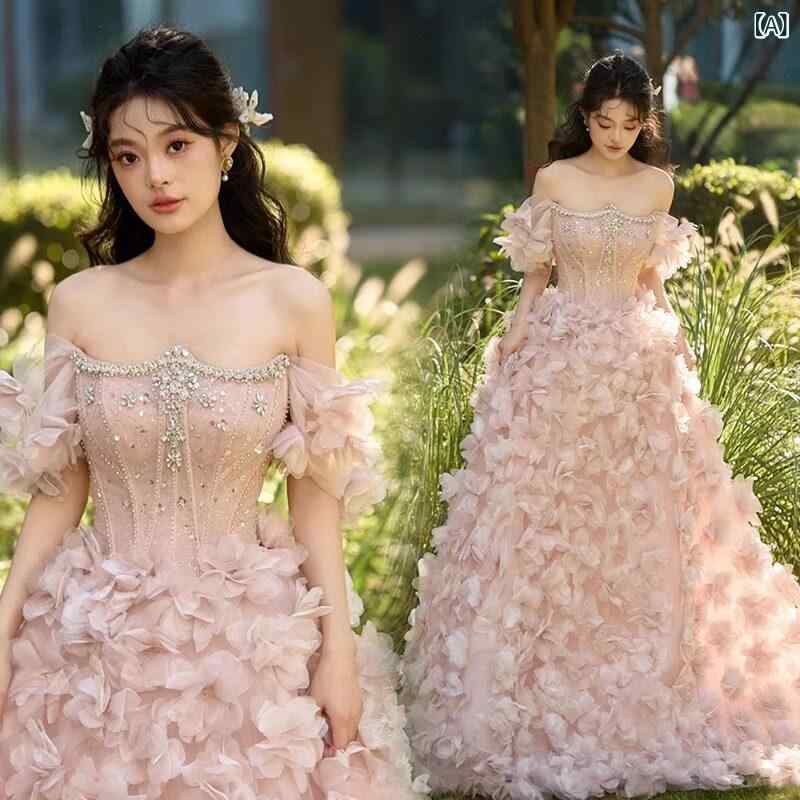 パーティー ドレス スリムフィット 重厚な イブニングドレスの スカート ハイエンド フェアリーの 婚約 誕生日 ワンショルダーの 司会者 パーティー 軽い ウェディングドレス｜LAONsChoice