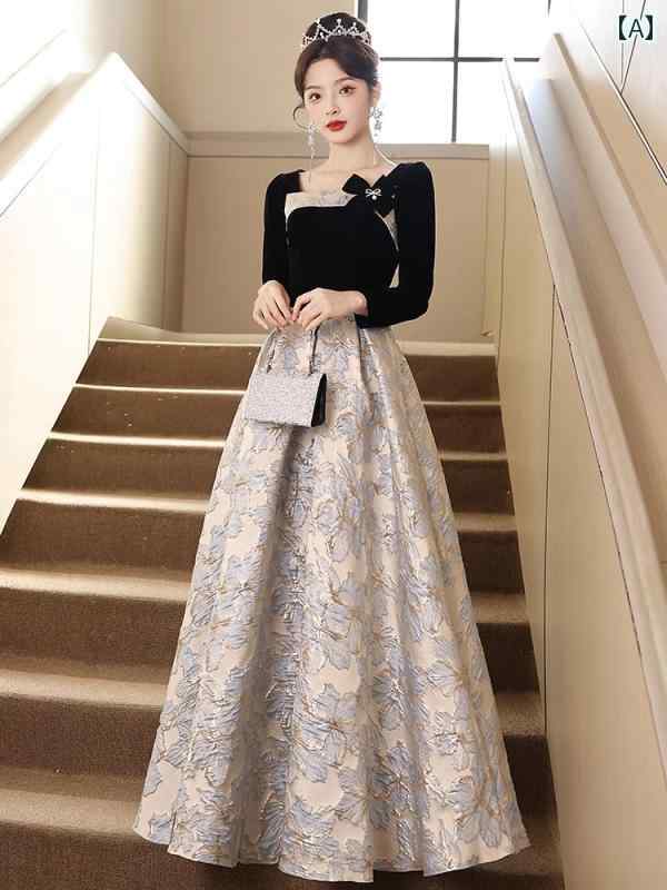 パーティー ドレス スリムフィット 女性用 大きいサイズ イブニングドレス 軽い 高級 太い mm スリム 春の 長袖の パーティー ホスト アート 試験 ドレス