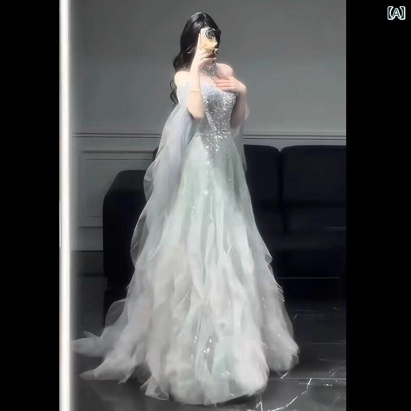 パーティー ドレス スリムフィット ワンショルダー ホスト イブニングドレス スカート 2025 ハイエンド エンゲージメント バンケット トースト ドレス 花嫁 重厚