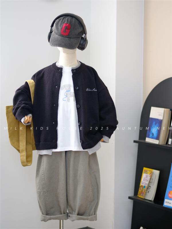 男の子用 カーディガン セーター MILK KIDS。 ボーイズ 2025秋冬 ニットカーディガン セーター 子供服 トップスと コート
