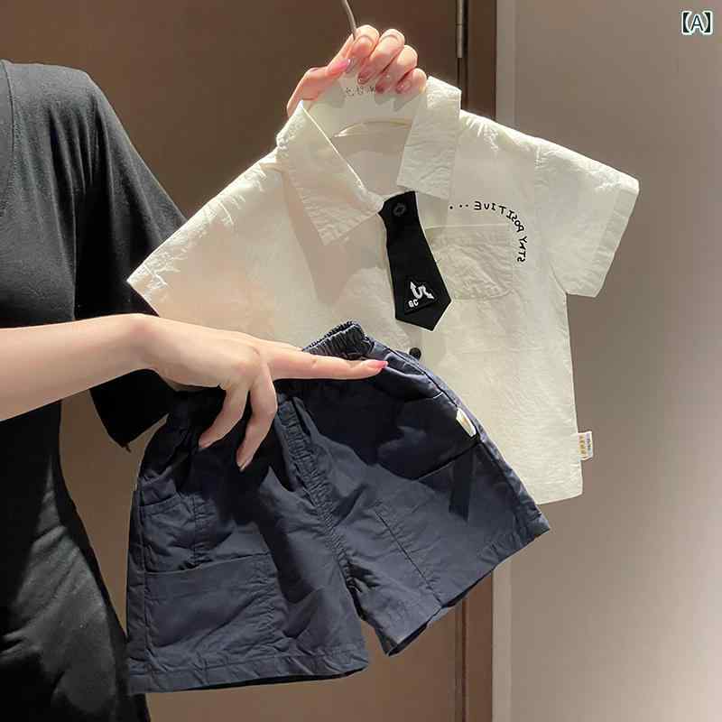 ファッション ベビー ボーイ 男の子 夏の スーツ 2025 スタイリッシュな シャツと ショート パンツの ベビー 服の ツーピース