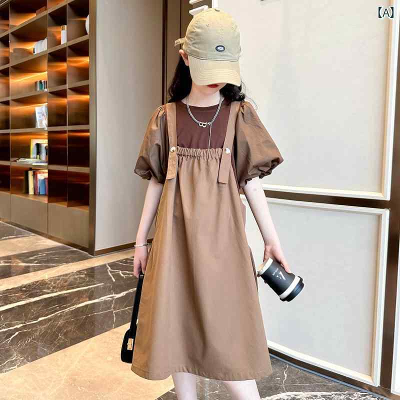 女の子 オーバー オール スカート 女の子 サマー ドレス スーツ 大きい 子供用の パフスリーブ スカート 夏服 女の子用の サスペンダー