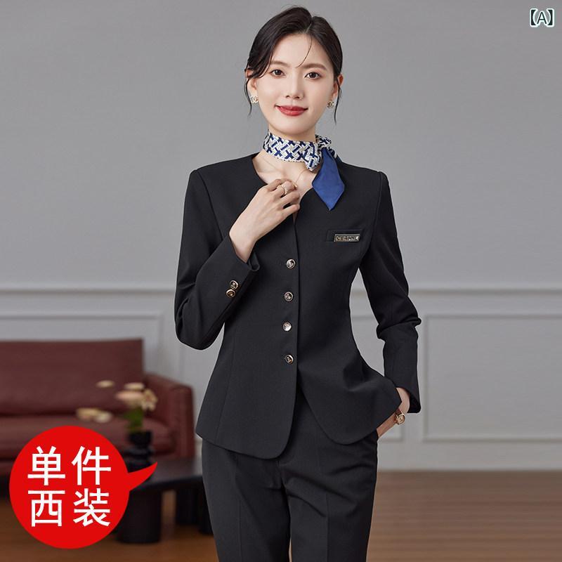 美容院 美容師 作業着 女性 春秋 女性用 高級 プロ スーツ エレガントな ホテル マネージャーの 仕事 着 美容院の フロント デスク 受付の｜LAONsChoice