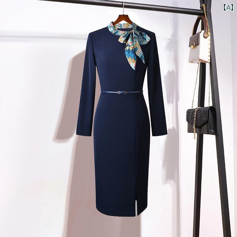 受付 フロント デスク 作業着 女性用 春夏の 女性用 高級 プロ スーツ チャイナ風 ドレス で スタイリッシュな スチュワーデスの フロント デスク オフィス 作業着｜LAONsChoice
