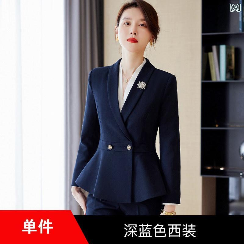 受付 フロント デスク 作業着 女性用 女性用 高級 プロ スーツ 秋冬用 フォーマルウェア で エレガント お姫様のような ホテル フロント 宝石 店の 作業着