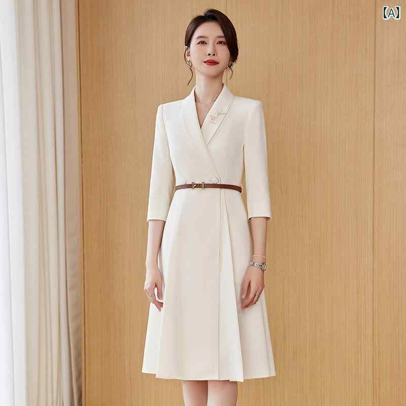 受付 フロント デスク 作業着 女性用 女性用 スーツ ドレス 教師 面接 美術 試験 アナウンサー 司会者向け 高級 プロな 服装 フォーマルな 仕事 着 春秋