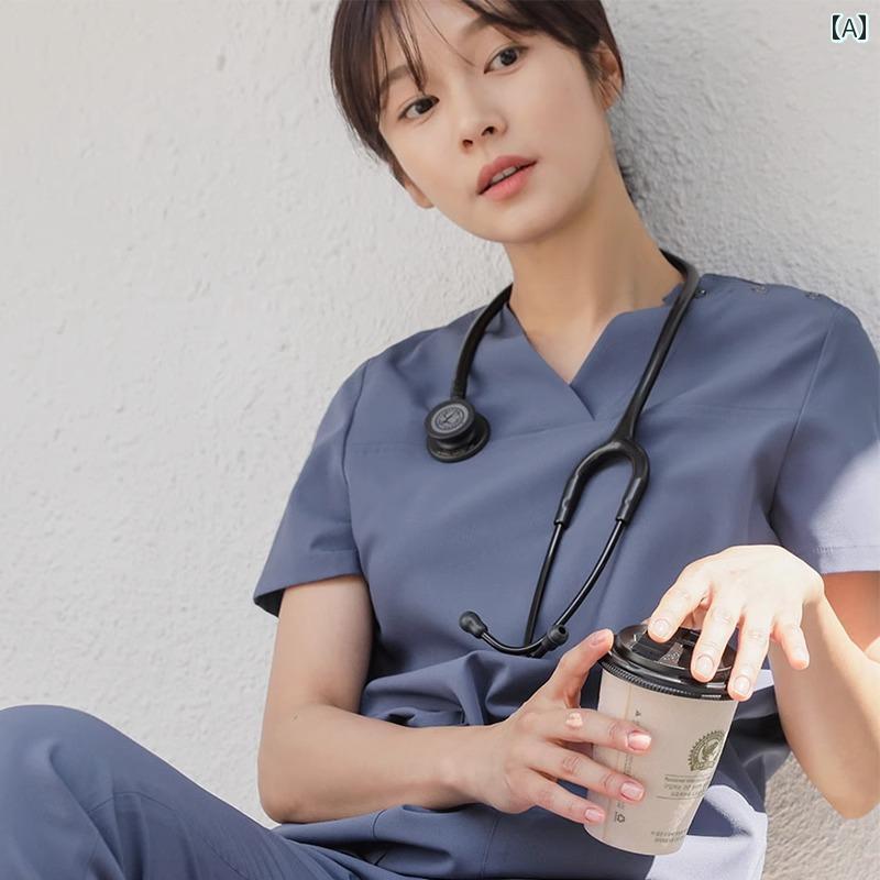 ナース 服 韓国 男女兼用 手洗い 服 伸縮性 速乾 軽量 医療 美容 ドクター ペット 歯科 病院 看護 師 作業着