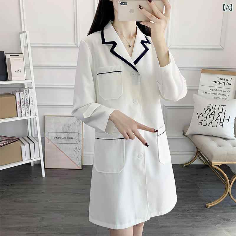 ナース 服 韓国 美容 室 作業着 女性用 長袖 半袖 肌 管理 看護 師 制服 美容師 タトゥー 刺繍入り小 白衣