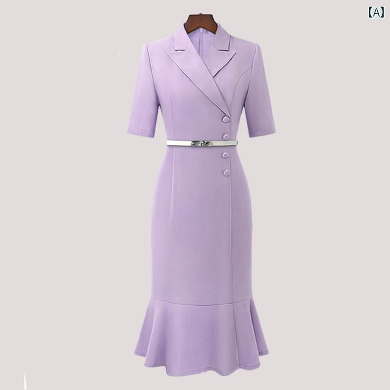 レディース ビジネス スーツ スカート ドレス フィッシュ テール ドレス ハイ センス レディース 夏 エレガント 医療 美容 作業着 プロ フォーマルウェア 軽量 高級 ロング スカート画像