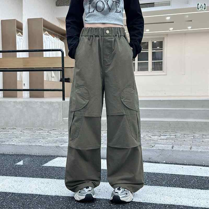 子供用 オーバー オール カジュアル パンツ 女の子 春秋 カジュアル パンツ 2025 Mと Lの 子供の 立体的な 愛の オーバー オール クールな ワイド レッグ