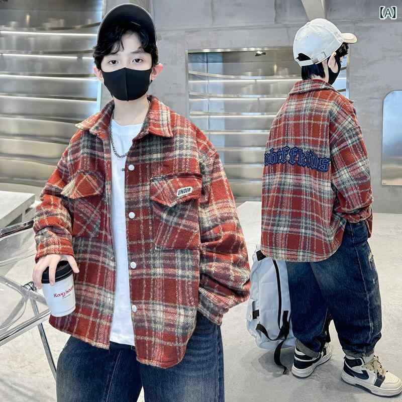 男の子用 シャツ ボーイズ 春 チェック 柄 シャツ ジャケット 2024 スタイル中 大型 子供 男の子 春秋