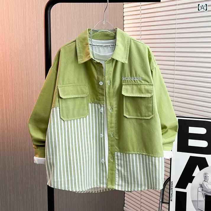 男の子用 シャツ 男の子用 コットンシャツ 中大 サイズ 子供用 長袖 シャツ 春秋服 2025年 韓国 デニム トップスと ジャケット