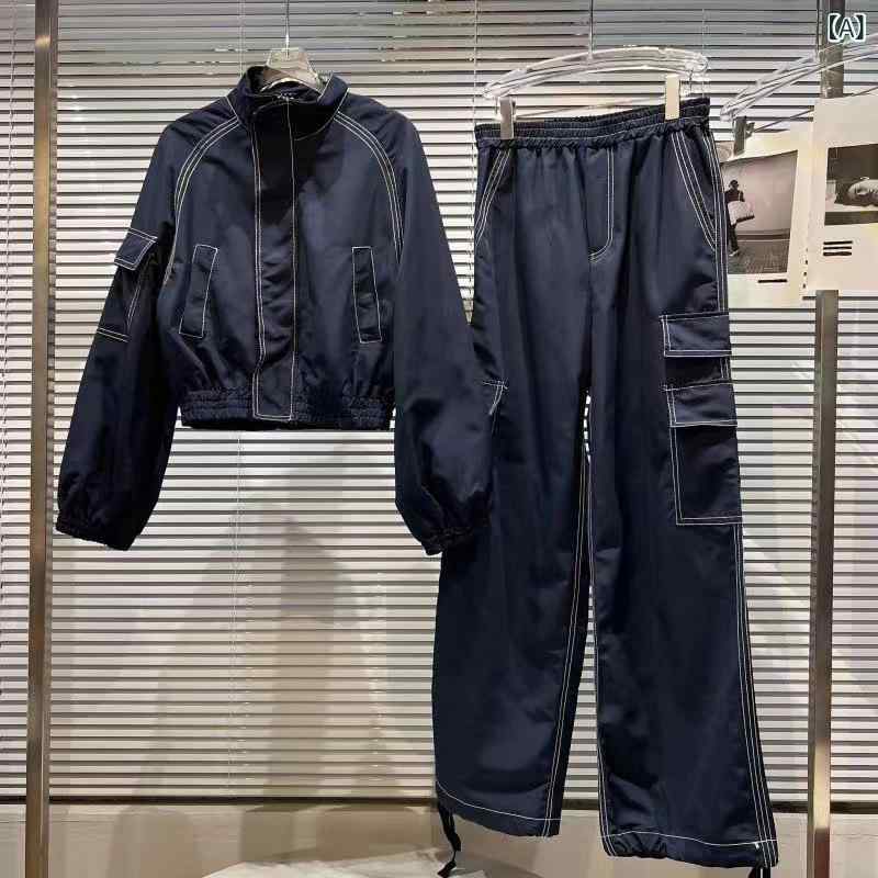 カジュアル スーツ レディース スポーツ スーツ レディース 秋服 ファッション ストリート ブラスト カジュアル ジャケット オーバー オール ツーピース|LAONsChoice
