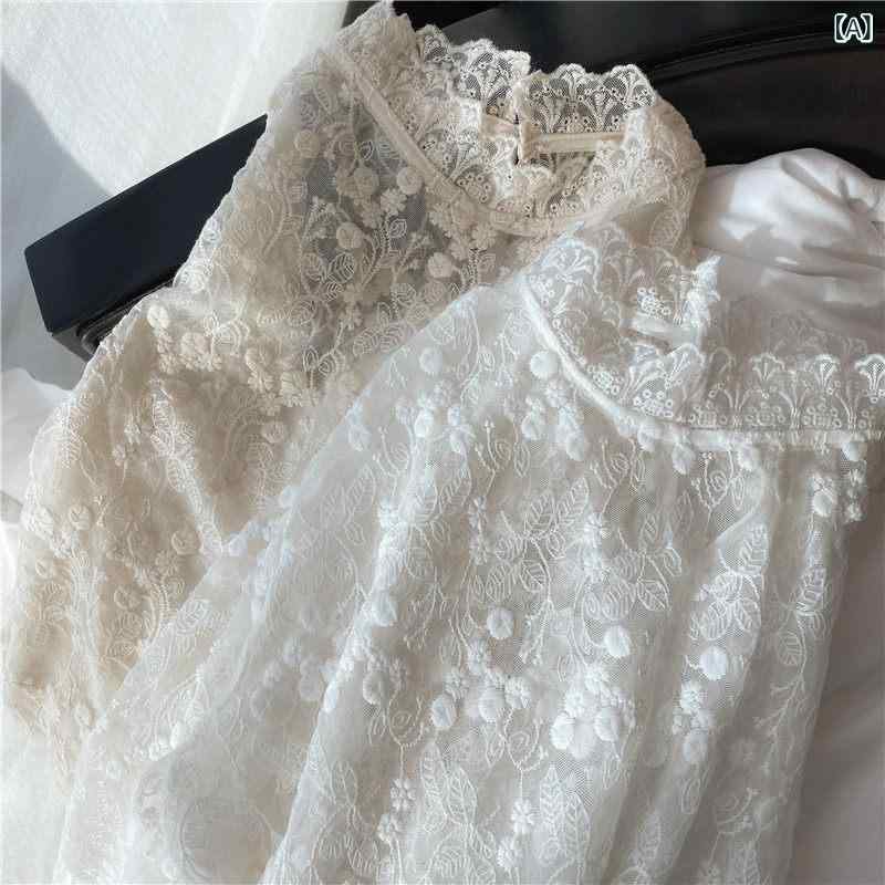 レイヤリング シャツ レディース 秋冬用 レディース 厚手 ハーフ ハイネックの レース レイヤリング シャツ。な メッシュに セーターと 内側の 糸の トップスで 暖かさを プラス。