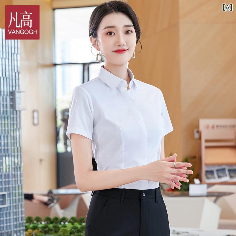 無地 トップス シャツ レディース 半袖 シャツ レディース 夏 薄手 白 無地 トップスノー アイロン フォーマル 作業着 男女兼用 スーツ