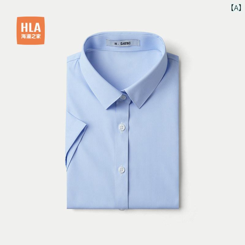 無地 トップス シャツ レディース HLA / Heilan Home プロ 通勤 半袖 フォーマル シャツ 25 春夏 ビジネス ストライプシャツ 婦人服