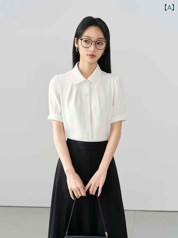 無地 トップス シャツ レディース レディバードの 白い 半袖 シャツ 女性用 通勤 面接用の 小さめの 職場用 トップス フォーマルウェア プロ