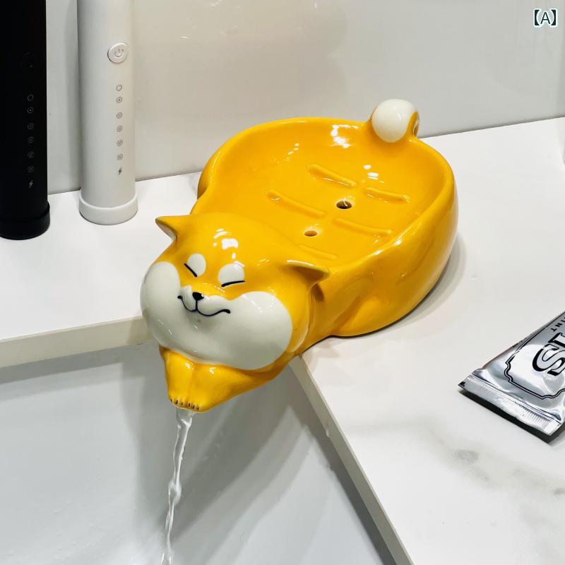 石鹸ラック バス ルーム用の かわいい セラミック製 ソープディッシュ。 水を 排出 し 水が 溜まる のを 防ぎ 穴あけの 必要が なく 洗面 台で ソープ モップを 保管 する のに 適しています。