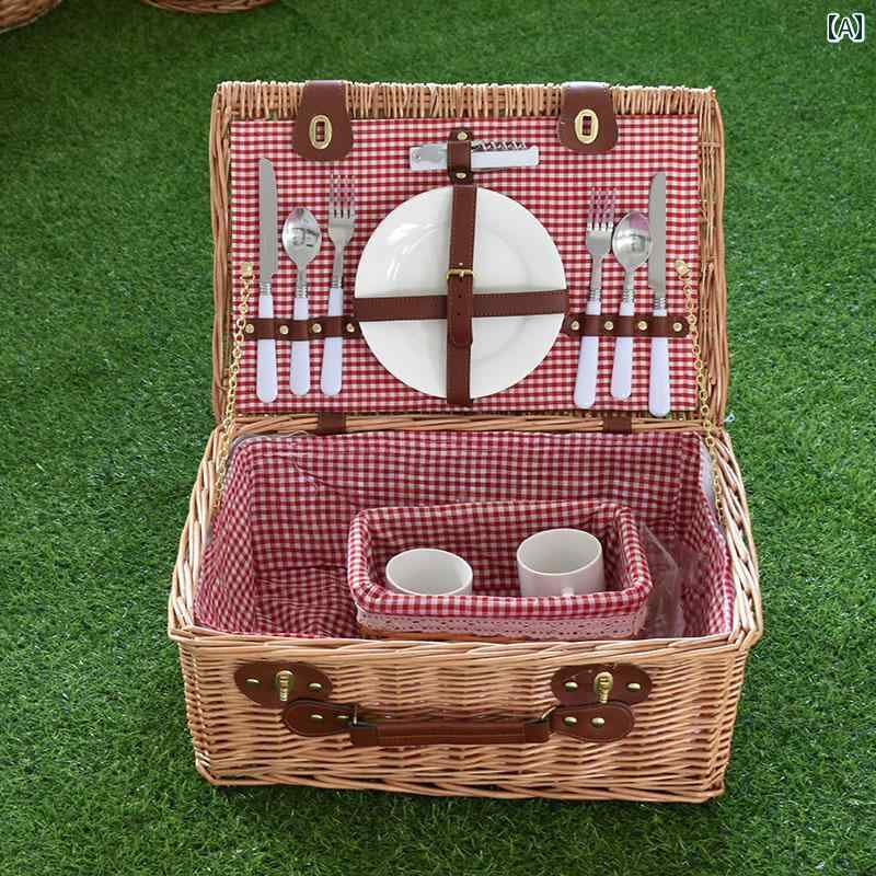 ピクニック バスケット ピクニック ボックス バスケット イン 食器 付き 籐 収納 小道具 アウトドア キャンプ フル セット