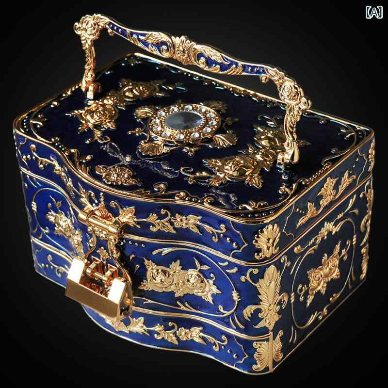 ジュエリーボックス 収納ボックス Wasjoye 3 層 ヨーロピアンスタイル プリンセス ジュエリーボックス 内蔵 ミラー ロック 可能 大型 ジュエリーリング 収納 ボックス