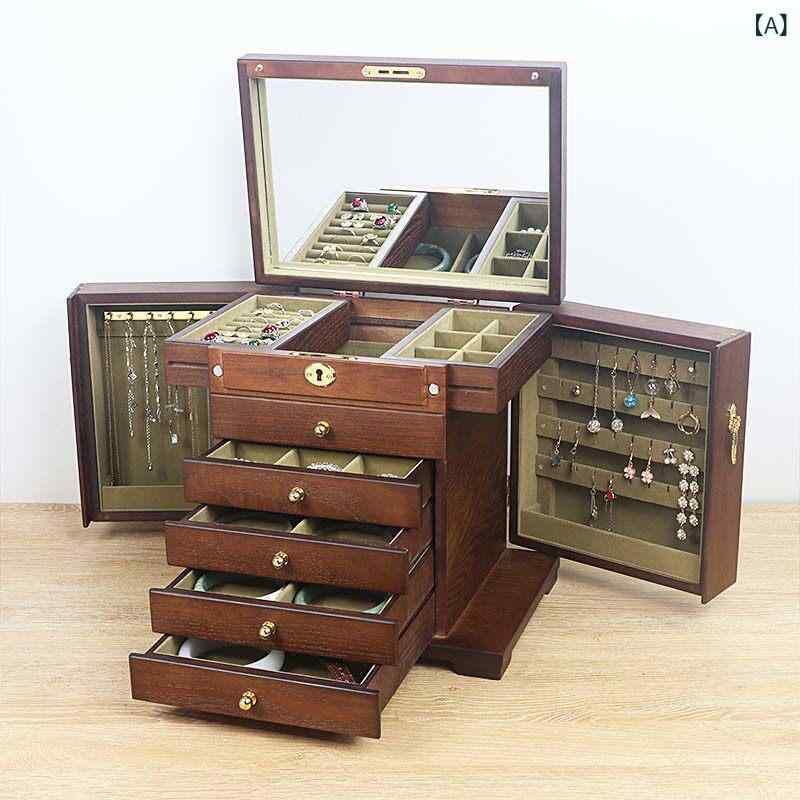 ジュエリーボックス 収納ボックス ジュエリーボックス ロック 付き 精巧 ジュエリー 収納 ボックス アンティーク チャイナ風 木製 大容量 高級