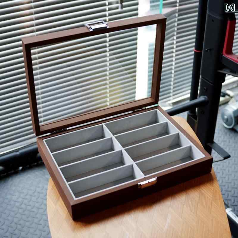 メガネ収納ボックス メガネ 収納 ボックス サングラス マルチグリッド ディスプレイ スタンド 高級 木目調 防塵 ポータブル ラック