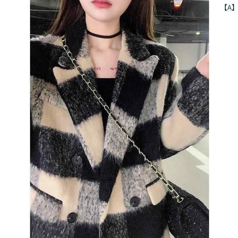 ロングウールコート レディース レディース チェック 柄 両面 コート ショート スタイル 秋冬 レトロ ゆったり フィット 高級 感 小柄 な ウール コート。｜LAONsChoice 13,954円
