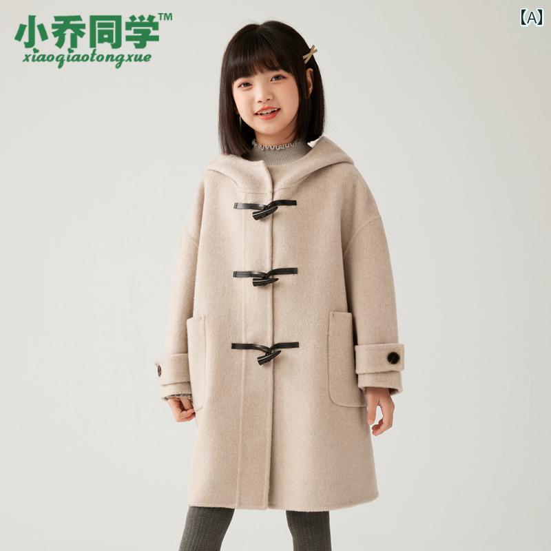 ダッフルコート レディース 秋冬 子供 両面 カシミヤコート ミドル 丈 女の子と 男の子 フル ウール コート ホーンボタン