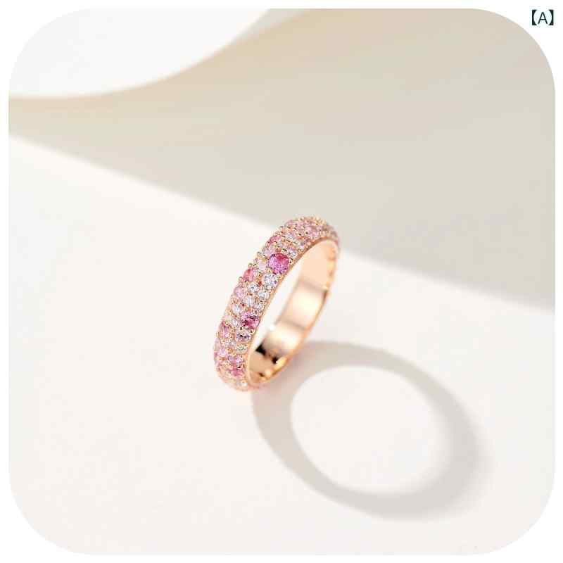女性用 リング ピンクの 花の 海 グラデーション ピンクの高 炭素 ラインストーン リング シルバーメッキ 18 K ゴールドリング ピンク 女性 ジュエリー