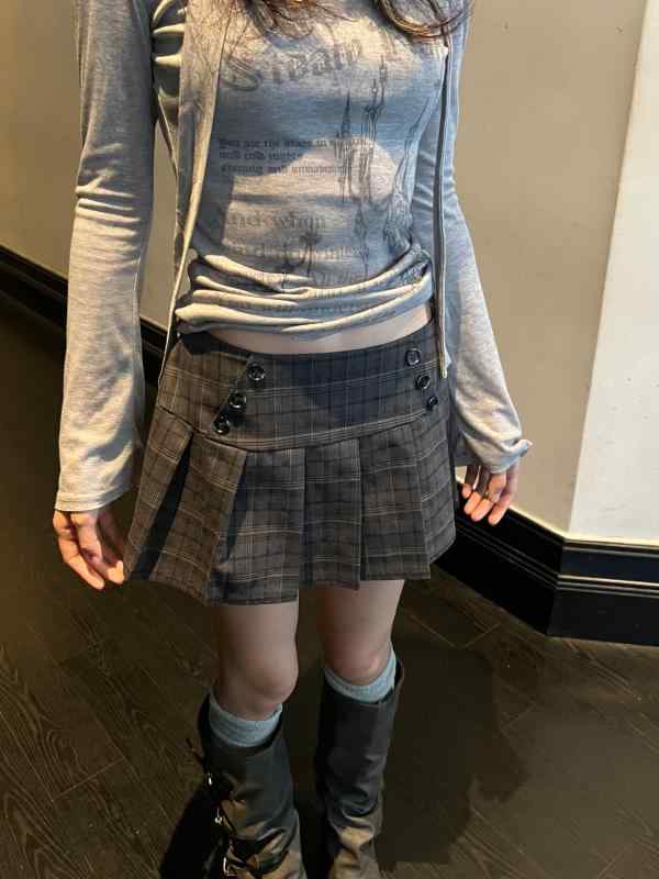 チェック柄 ミニスカート スチーム フィッシュ Rebellious Campus Y2K アメリカン レトロ カレッジ ローウエスト チェック 柄 プリーツスカート