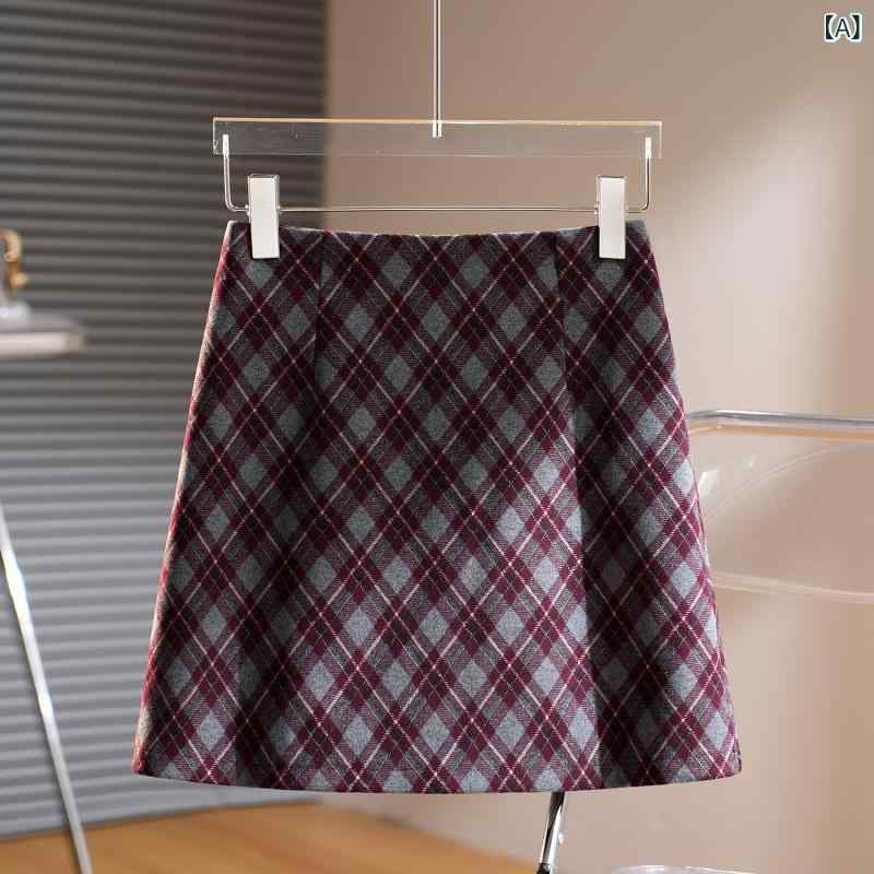 チェック柄 ミニスカート レトロ チェック 柄 ウール スカート 女性用 2025秋冬 ハイウエスト aライン 美しい スリム ショート