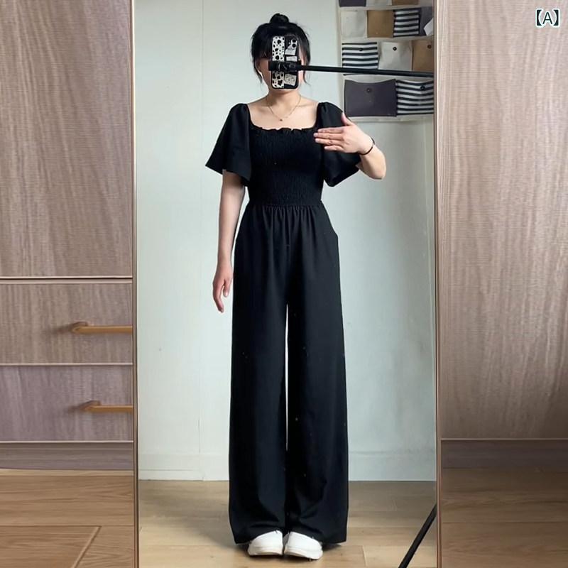 ジャンプスーツレディース 大きいサイズ 女性用 夏の ジャンプスーツ 太った mm スリム シック ハイエンド 小柄な 人向け 韓国 ワンショルダー