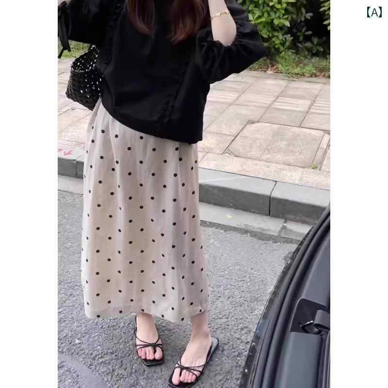 ドット柄スカート レディース 2025 夏 フレンチ レトロ ストレート チューブ フラワー バド スカート 優しい 雰囲気 水玉 コットンリネン ミドル 丈 スリットスカート
