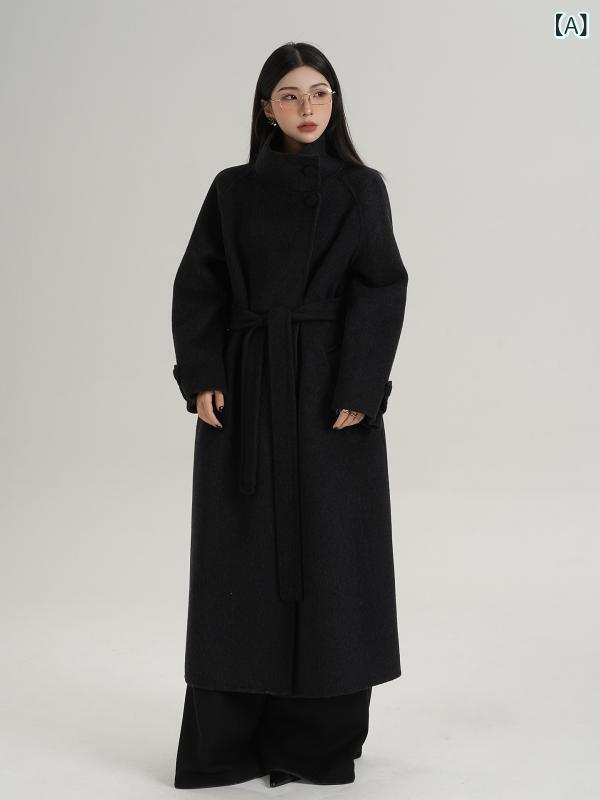 チェック柄ウールコートレディース SRYS AME 高級 ロング チェック 柄 ウール コート 両面 生地 秋冬 婦人服