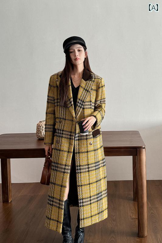 照合のしるし柄ウールコートレディース 向こう見ず 出どころの 冬服 プラハ 成人女性用 レトロ 真っただ中 丈 ゆったり 羊毛 厚地の外套 韓国 飛び切り