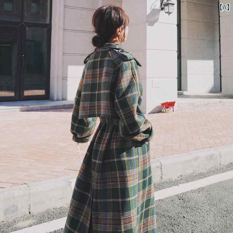 読み合わせる柄ウールコートレディース レトロ 読み合わせる 柄 羊毛 厚地の外套 レディース 真っただ中 丈 秋冬 韓国 ゆったり 膝上 森 表現スタイル