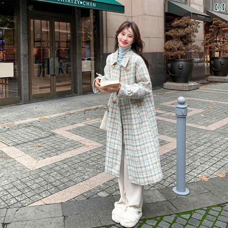 チェック柄ウールコートレディース 韓国 チェック 柄 ウール コート 女性用 2024冬 シンプルで エレガントな レディ ミディアム 丈 厚手
