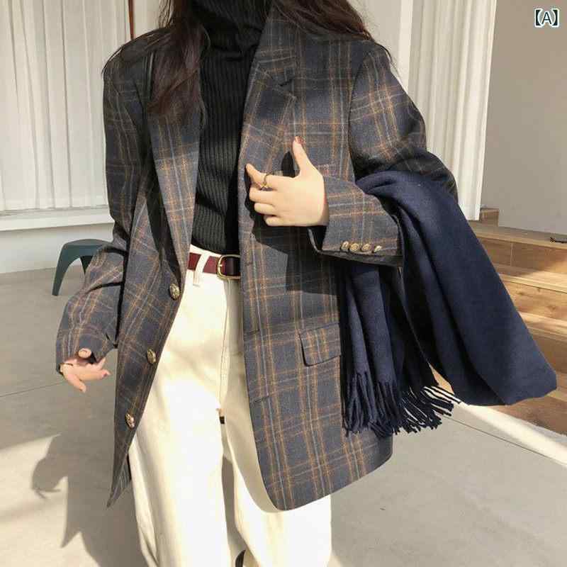 チェック柄ウールコートレディース 脂肪 ミリメートル大 サイズ ウール スーツ ジャケット 女性 スリム 200ポンド 秋冬 レトロ チェック 柄 カジュアル コート