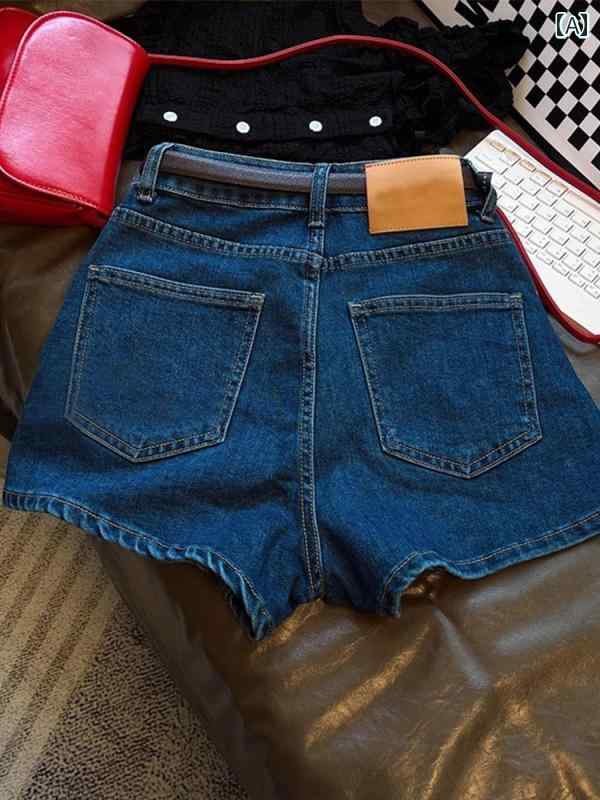 デニムショートパンツ 大きいサイズ ダーク ブルー ハイウエスト スプリット デニムショートパンツ レディース 夏 韓国 ゆったり スリム aライン ワイド レッグ ホット パンツ