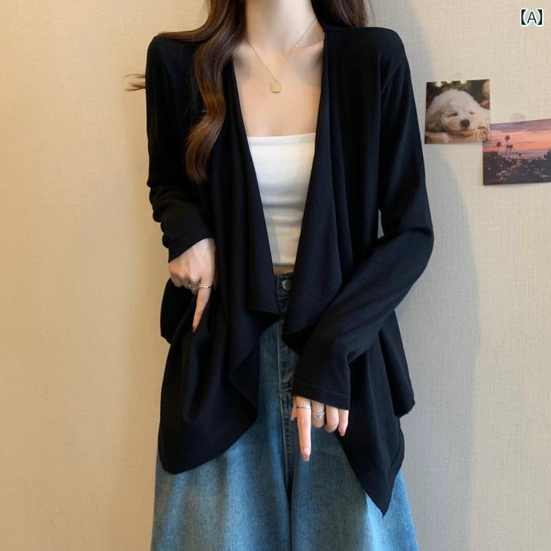 カーディガン セーター レディース 女性用 ニット ジャケット ハイエンド スカート 付き 春の 大きめ サイズ 太めの mm スリミング お腹 カバー ゆったり ミドル 丈の アウター カーディガン