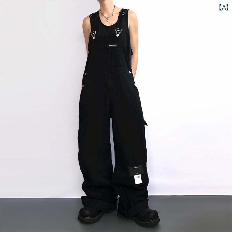 デニム オーバーオール メンズ DAXIN クールな 塩 ライン オーバー オール デニム メンズ レディース ワイド レッグ ストレート アメリカン ワークパンツ|LAONsChoice
