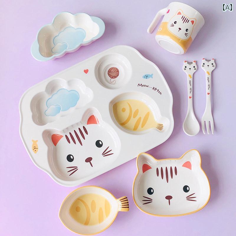 ベビーフードトレイ 男の子と 女の子用の コンパートメント 付き 子供用 ディナー プレート メラミン 食品 グレードの な 食事 ボウルと スプーン ベビー 食器 セット ギフト ボックス