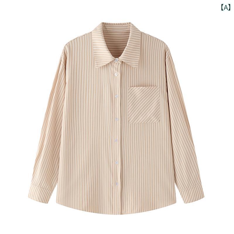 ストライプ シャツ レディース Yakejia Maillard 20 カーキ ストライプシャツ レディース 春秋 プロ 通勤 レイ ヤード カジュアル 長袖 シャツ