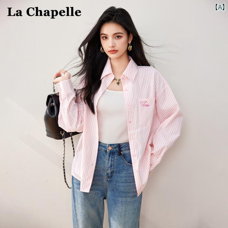 ストライプ シャツ レディース La Chapelleの なの ゆったり アウターウェア シャツ 女性用 2025 春秋 ストライプの カジュアル 長袖