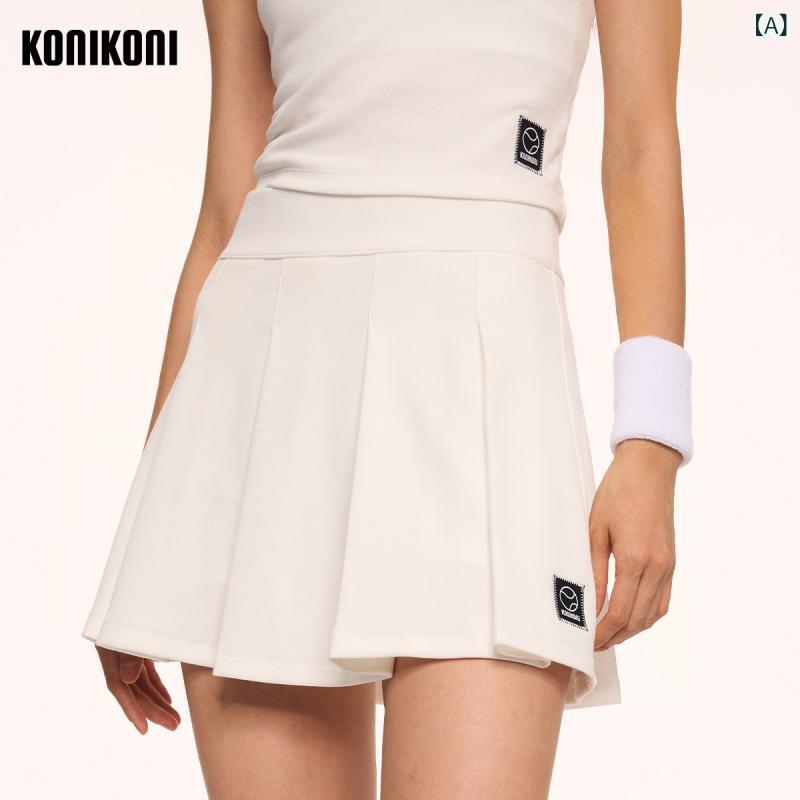 スポーツスカート レディース KoniKoni レディーステニス スカート クラシック aライン ワイド プリーツ スポーツ 露出 防止 内蔵 ボール ポケット 裏地 付き