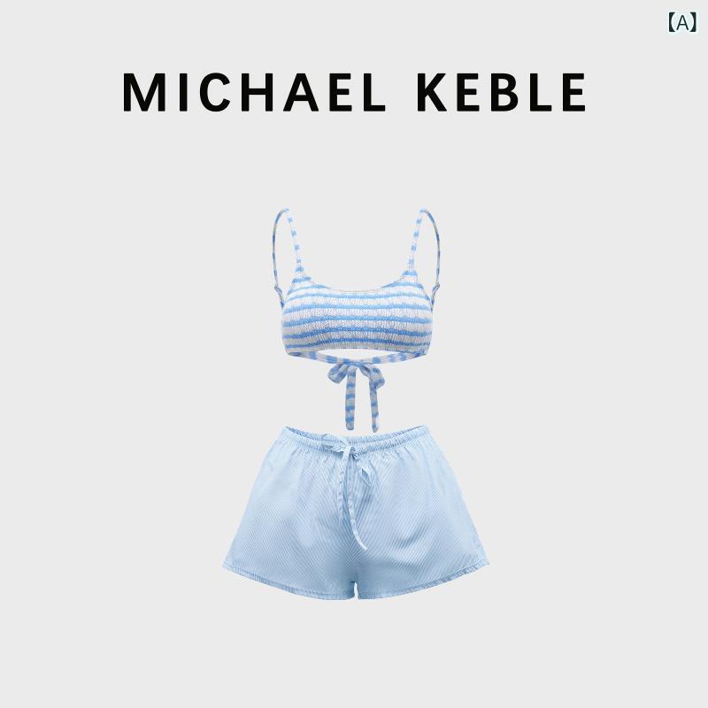 セクシー ビキニ 水着 フランス製 MICHAEL KEBLEの 高級 スプリット 水着 レディース ストライプ ビキニ 日焼け防止 カバー アップ バケーション