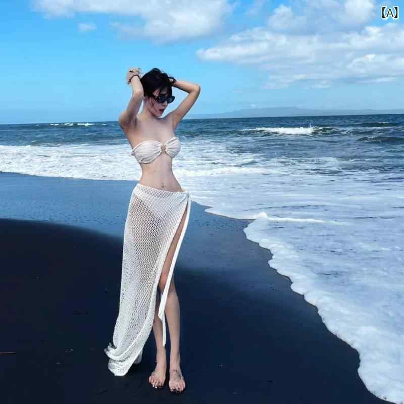 セクシー ビキニ 水着 ビクトリア スプリット ビキニ 3点 セット 小さい 胸元 ギャザー セクシー フィッシュ ネット 海辺 ビーチ ロング スカート 水着 女性 11,460円