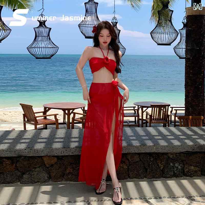 セクシー ビキニ 水着 夏 墨 薇 蘭 水着 レディース 2025 セクシー スリム スリット ビキニ スカート スタイル小 胸 高級 温泉 入浴